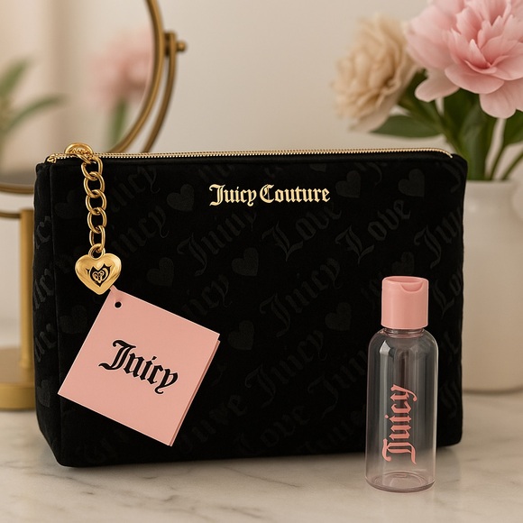 Juicy Couture Handbags - Juicy Couture Black Cosmetic Bag with Gold Accents